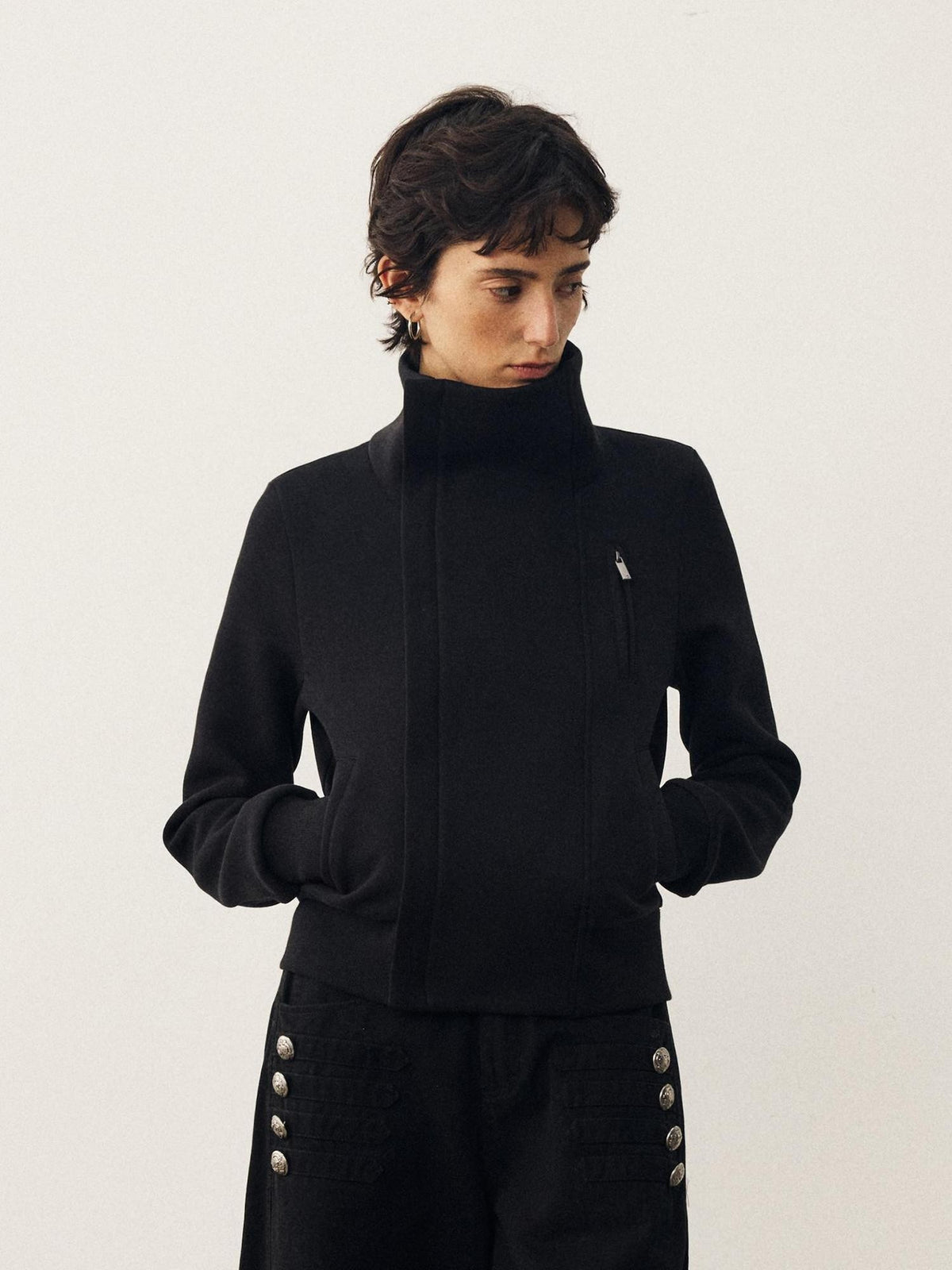 DIDDI MODA High Neck Zip Structured Slim Fit Long Sleeve Women&