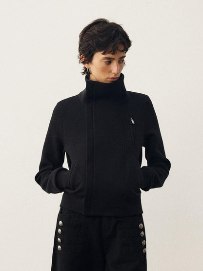 DIDDI MODA High Neck Zip Structured Slim Fit Long Sleeve Women&