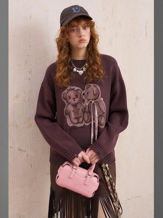 DIDDI MODA Hooded Dog And Kissing Bear Motif Loose Fit Women&