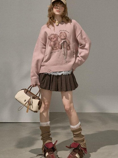 DIDDI MODA Hooded Dog And Kissing Bear Motif Loose Fit Women&