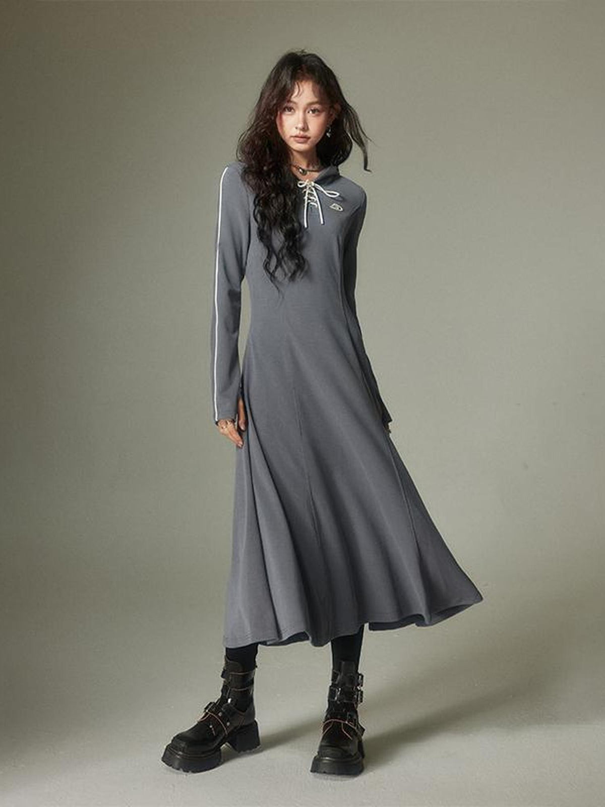 DIDDI MODA Hooded Tie Waist A Line Sweatshirt Women&