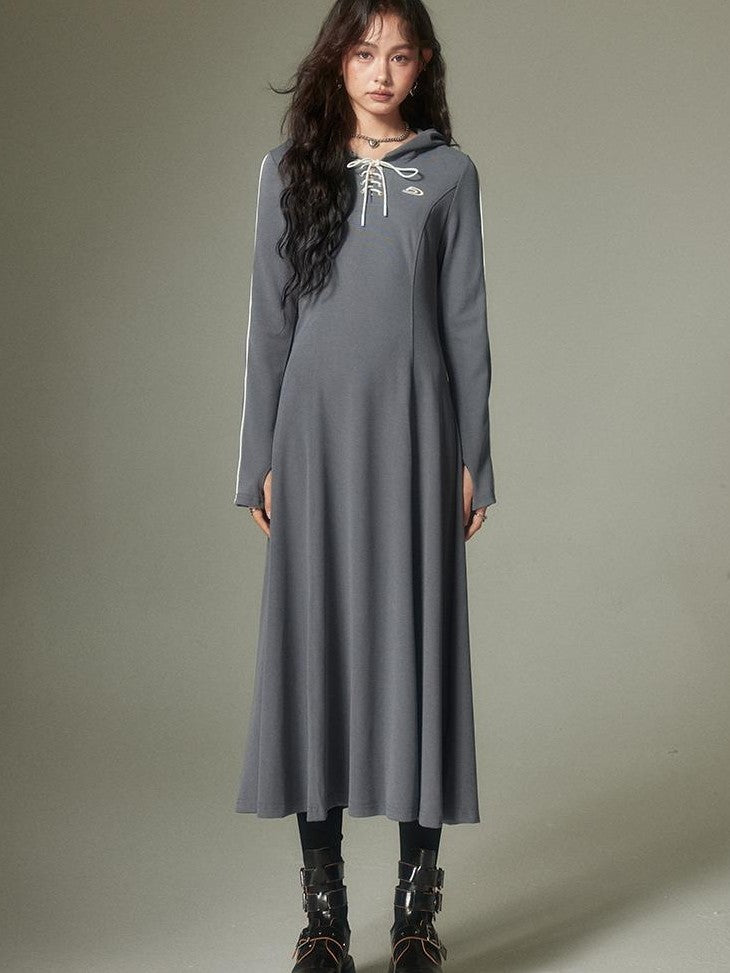 DIDDI MODA Hooded Tie Waist A Line Sweatshirt Women&