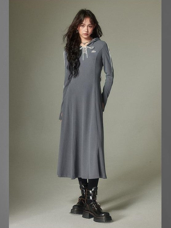 DIDDI MODA Hooded Tie Waist A Line Sweatshirt Women&