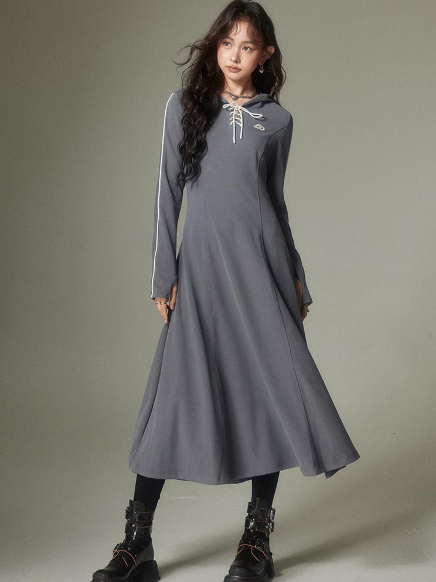DIDDI MODA Hooded Tie Waist A Line Sweatshirt Women&