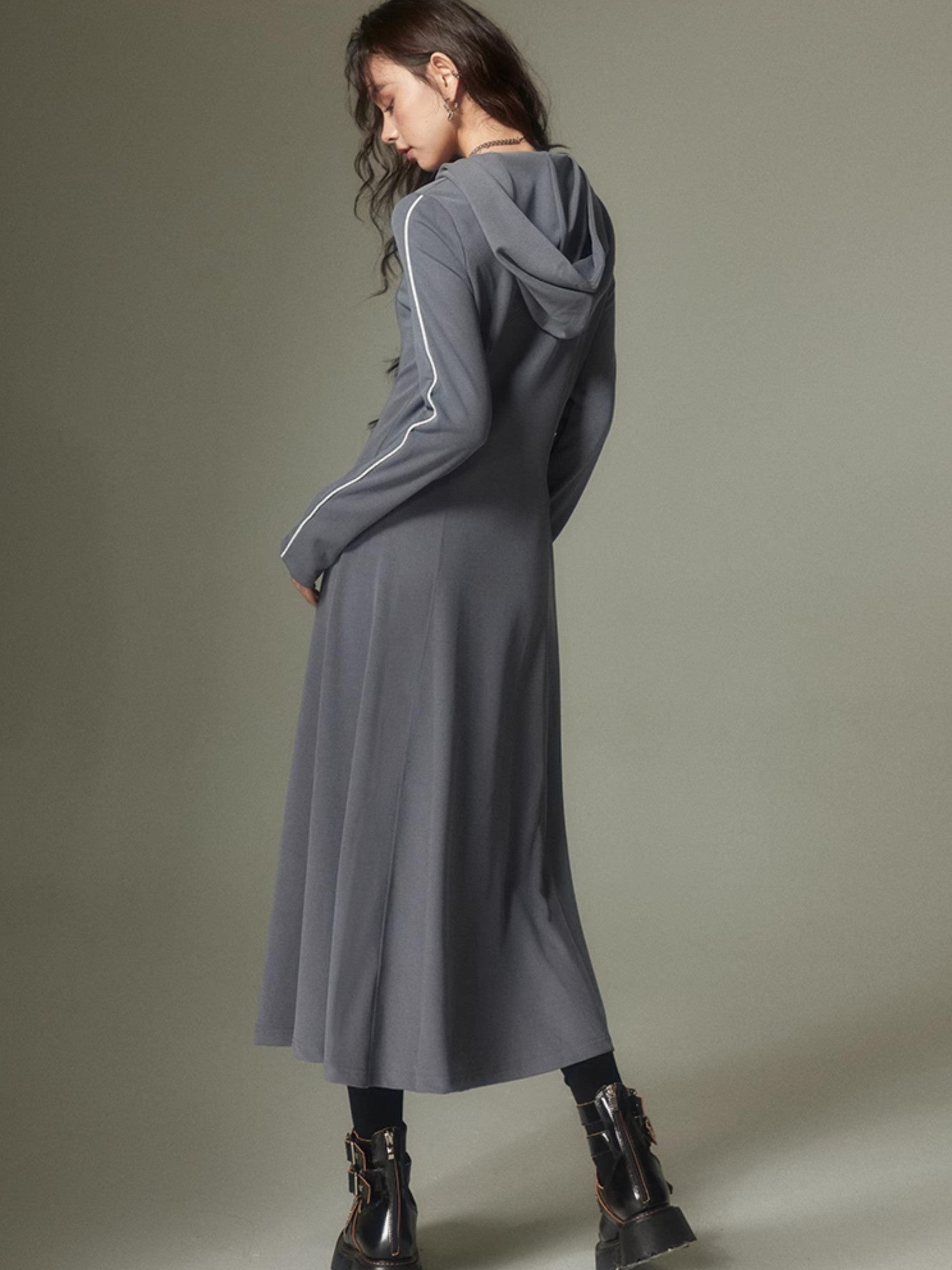 DIDDI MODA Hooded Tie Waist A Line Sweatshirt Women&