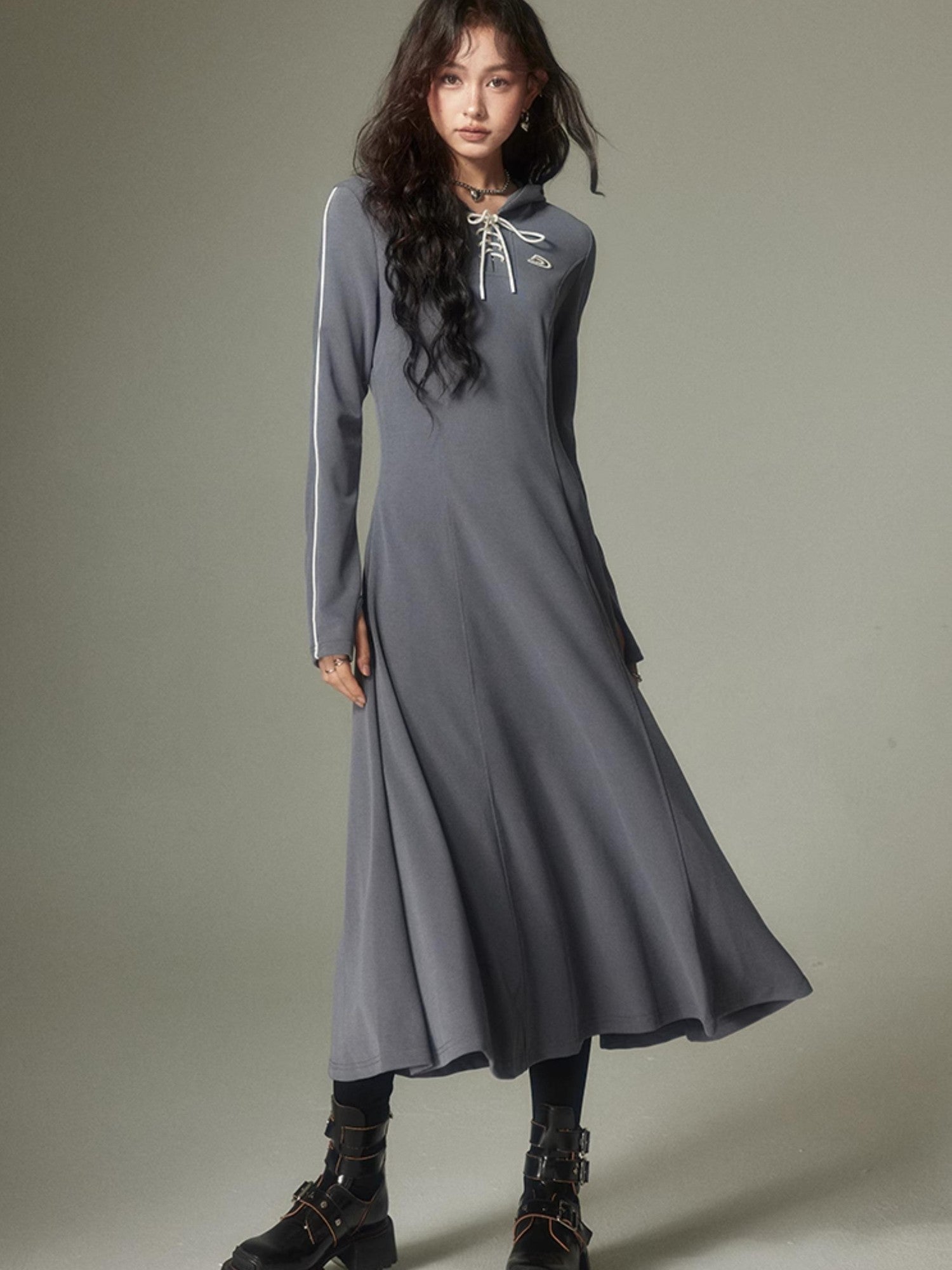 DIDDI MODA Hooded Tie Waist A Line Sweatshirt Women&