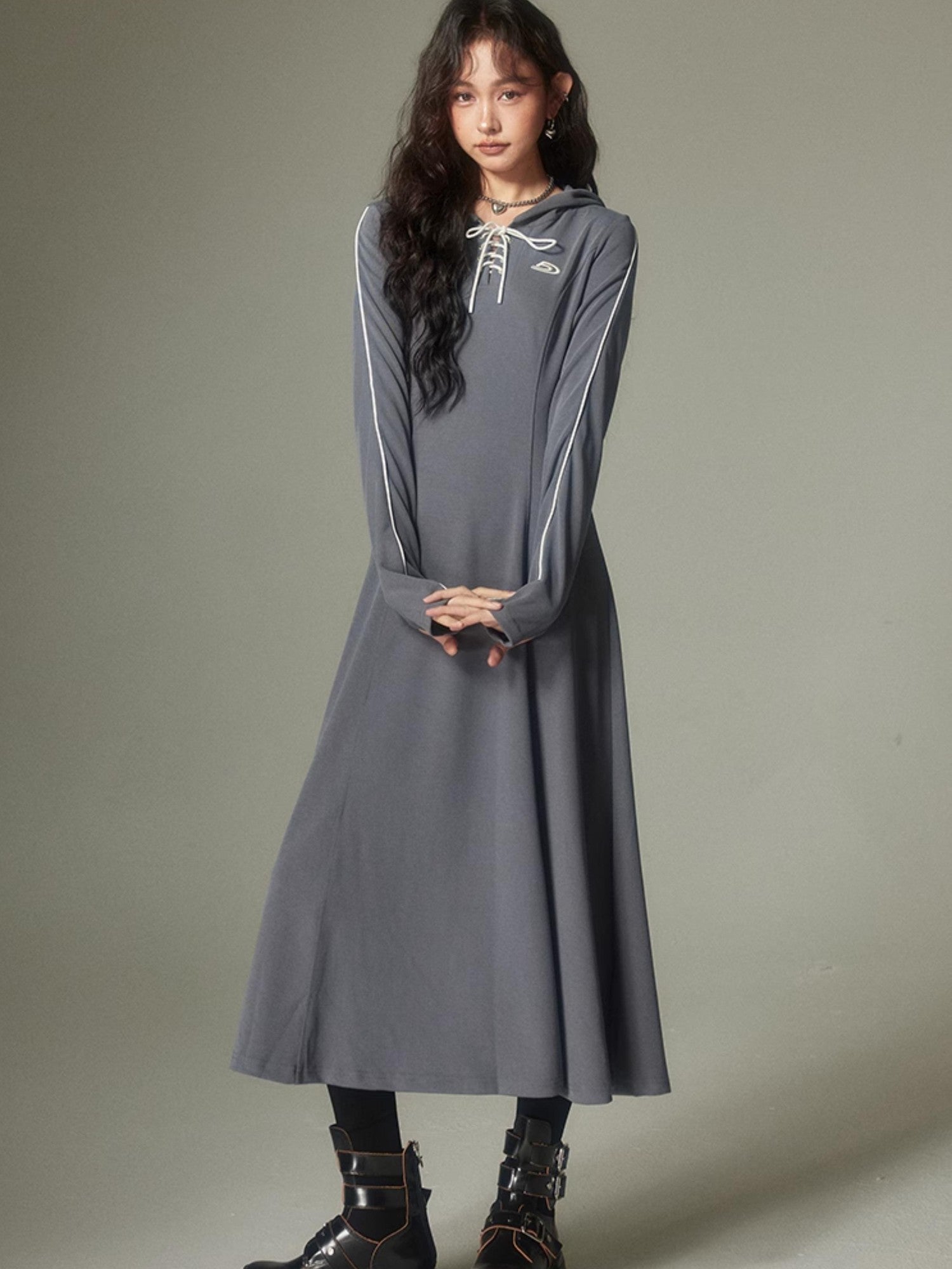 DIDDI MODA Hooded Tie Waist A Line Sweatshirt Women&