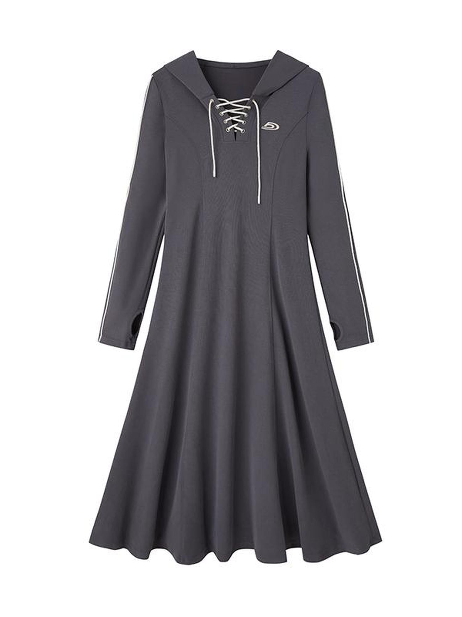 DIDDI MODA Hooded Tie Waist A Line Sweatshirt Women&