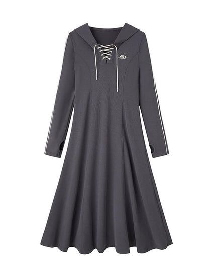 DIDDI MODA Hooded Tie Waist A Line Sweatshirt Women&