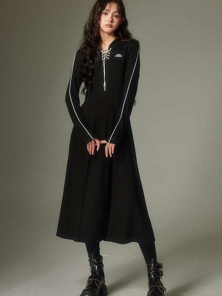 DIDDI MODA Hooded Tie Waist A Line Sweatshirt Women&