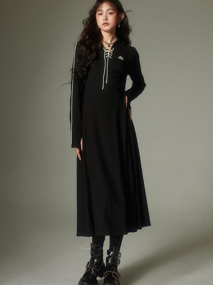 DIDDI MODA Hooded Tie Waist A Line Sweatshirt Women&