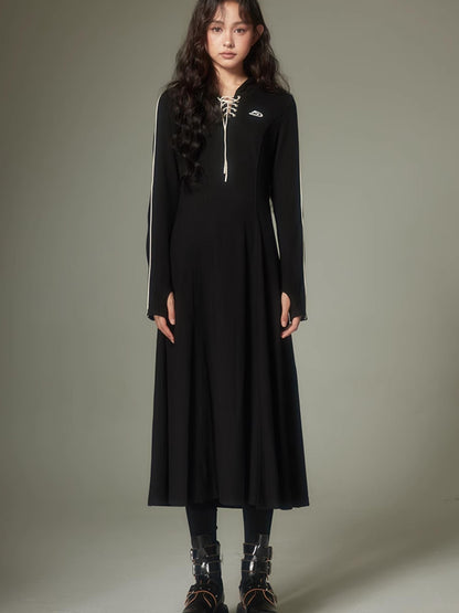 DIDDI MODA Hooded Tie Waist A Line Sweatshirt Women&