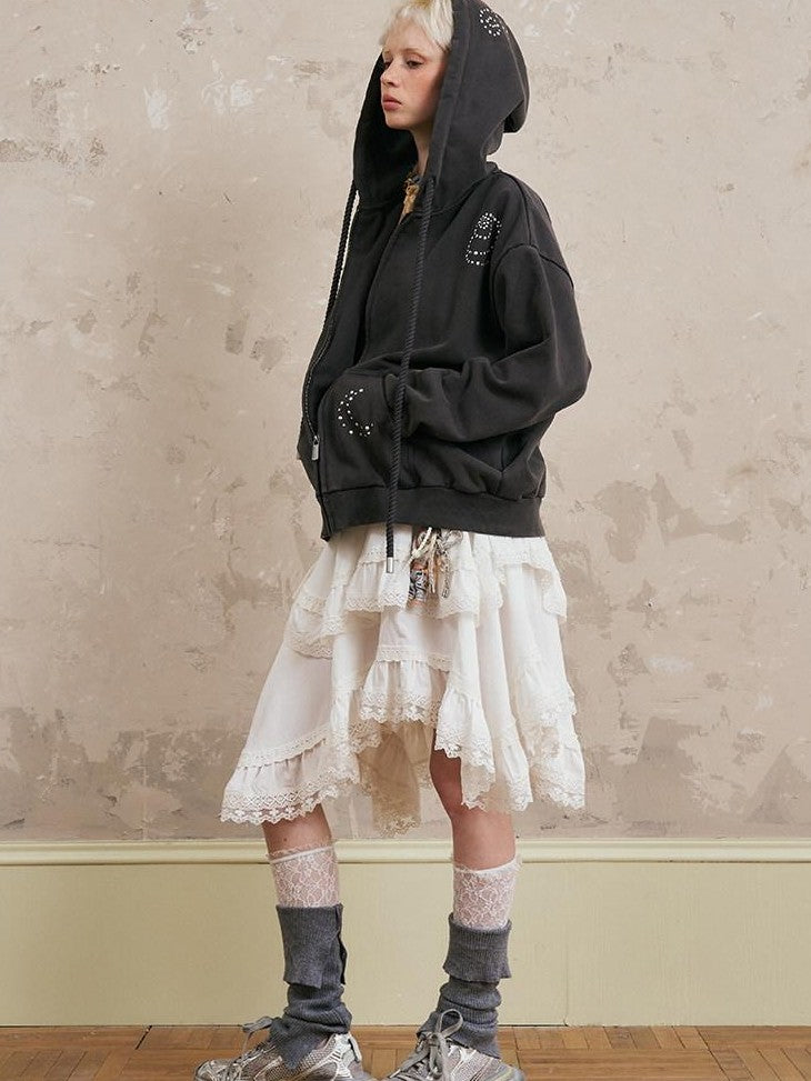 DIDDI MODA Irregular Lace Trim Spliced Women&