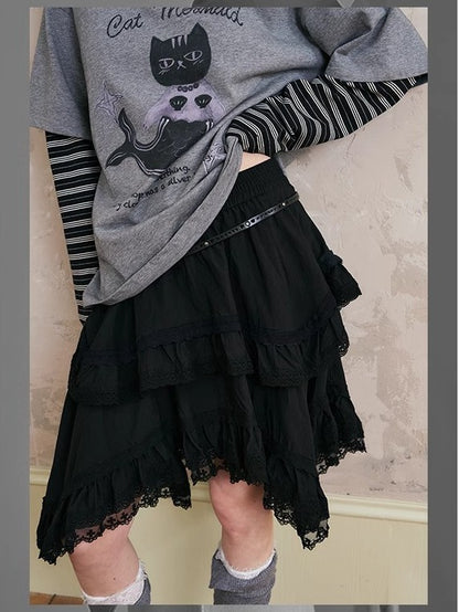 DIDDI MODA Irregular Lace Trim Spliced Women&