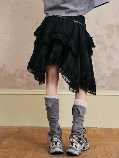 DIDDI MODA Irregular Lace Trim Spliced Women&