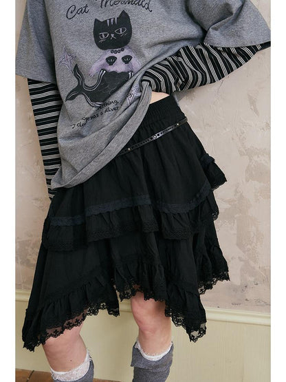 DIDDI MODA Irregular Lace Trim Spliced Women&