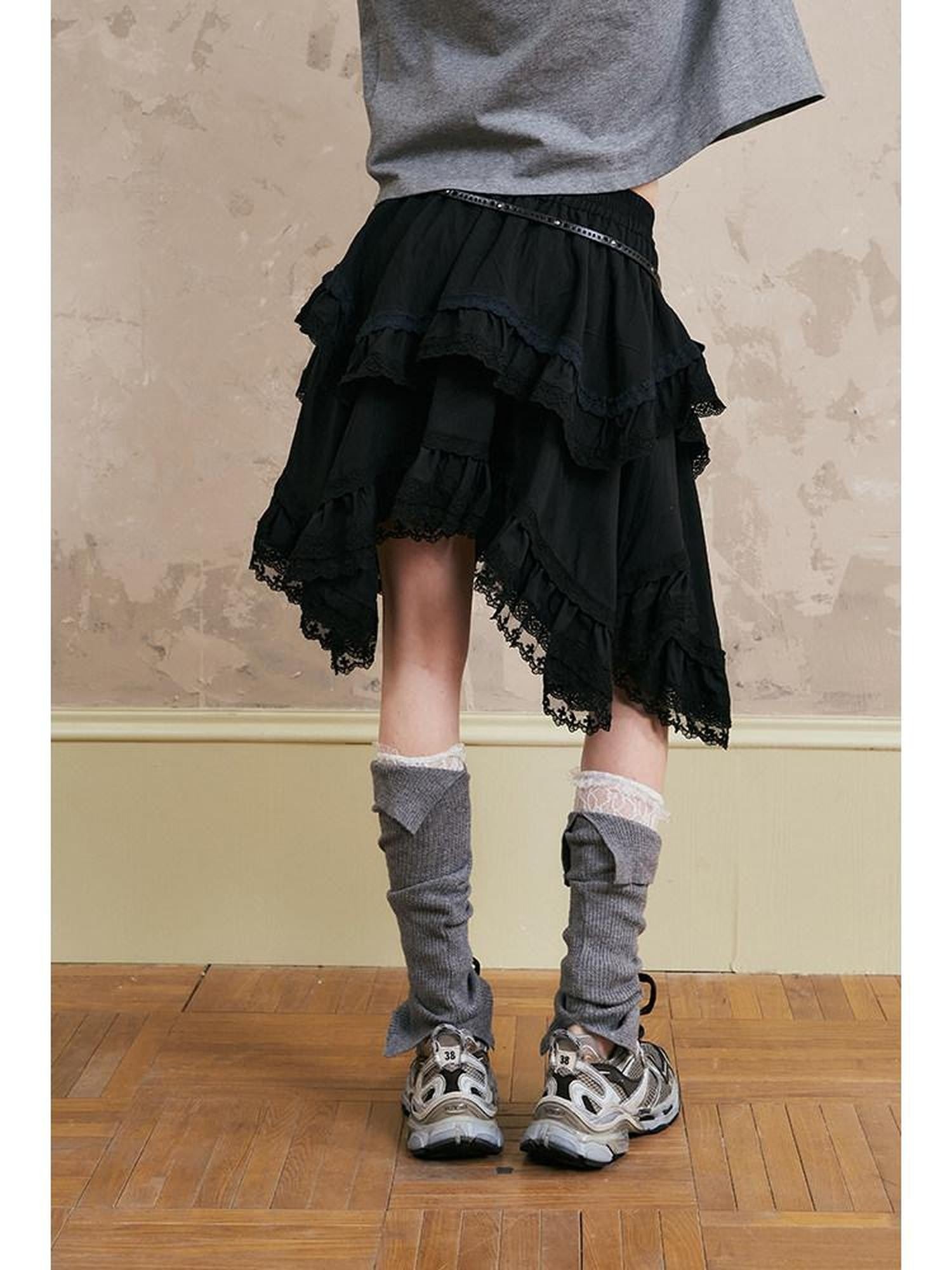 DIDDI MODA Irregular Lace Trim Spliced Women&