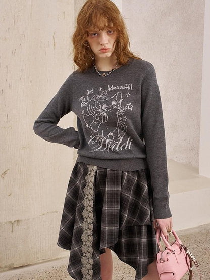 DIDDI MODA Irregular Plaid Lace Splice Asymmetric Women&