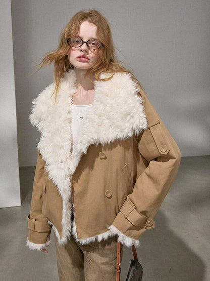 DIDDI MODA Khaki Double Breasted Notched Lapel Button Women&