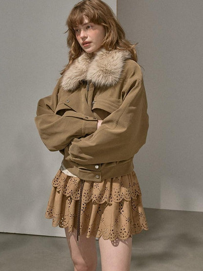 DIDDI MODA Khaki Double Breasted Notched Lapel Button Women&