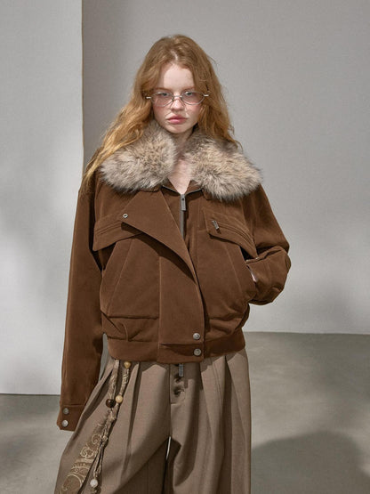 DIDDI MODA Khaki Fur Collar Pocket Cargo Women&