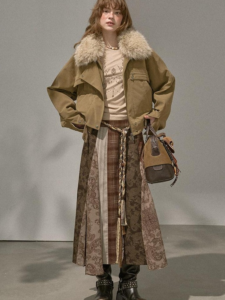 DIDDI MODA Khaki Fur Collar Pocket Cargo Women&