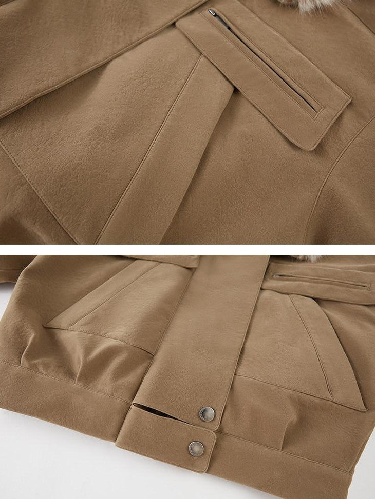 DIDDI MODA Khaki Fur Collar Pocket Cargo Women&