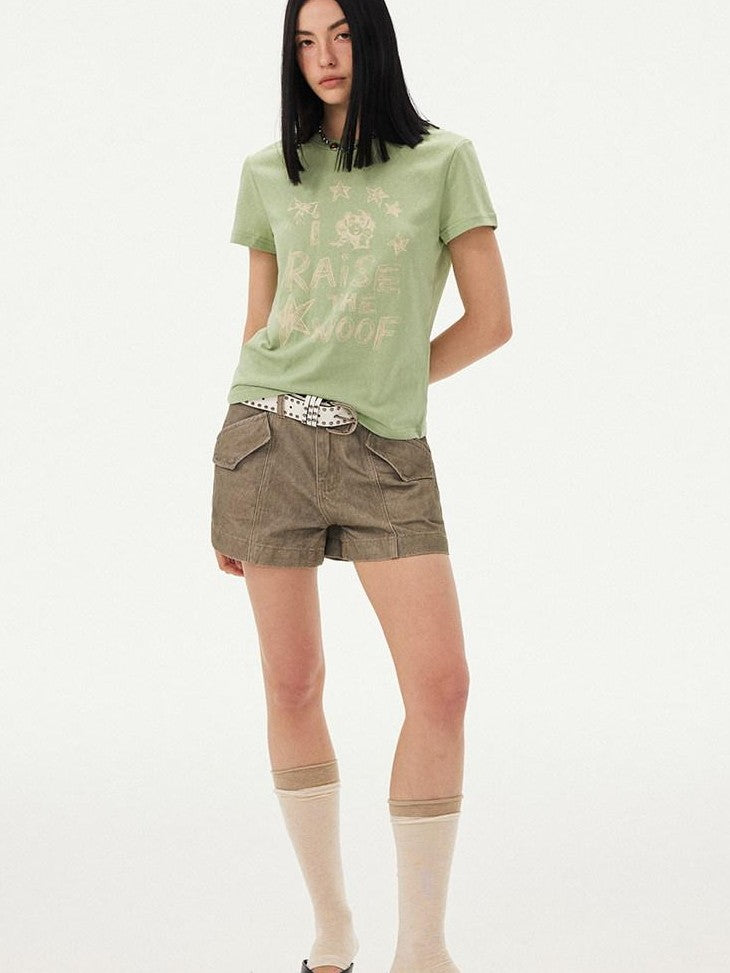 DIDDI MODA Khaki Green Distressed Wash Utility 3D Pockets Low Waist Women&