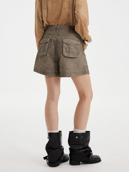 DIDDI MODA Khaki Green Distressed Wash Utility 3D Pockets Low Waist Women&