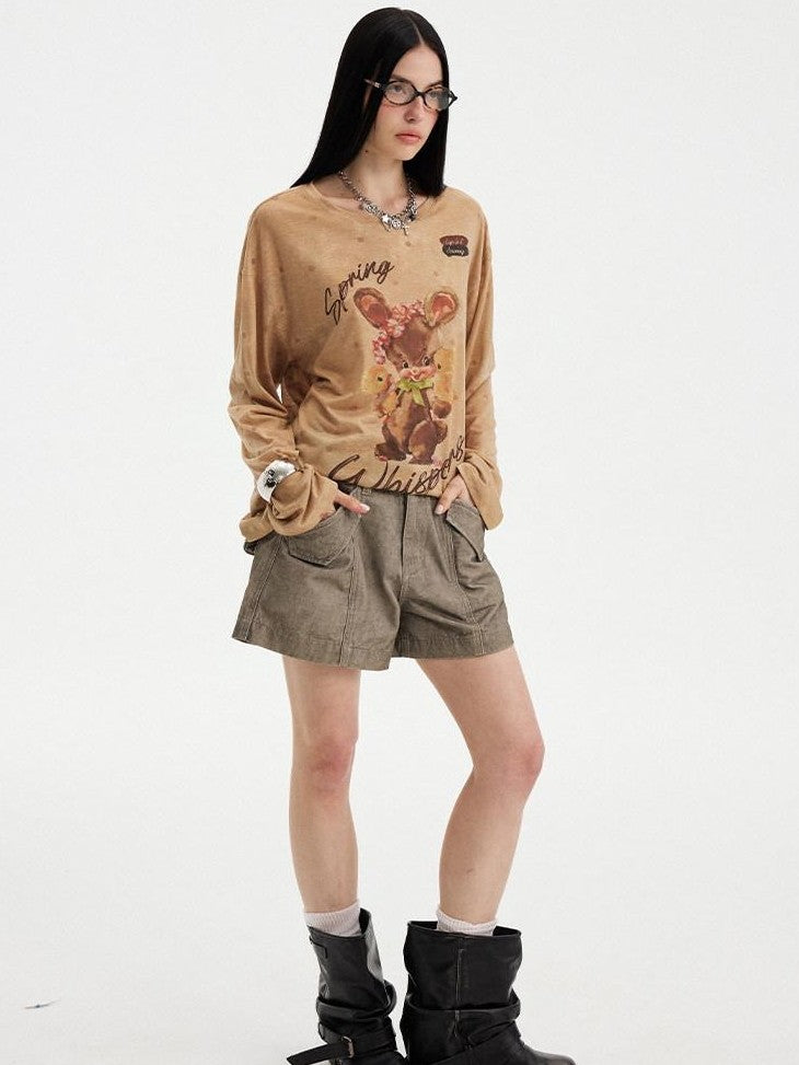 DIDDI MODA Khaki Green Distressed Wash Utility 3D Pockets Low Waist Women&