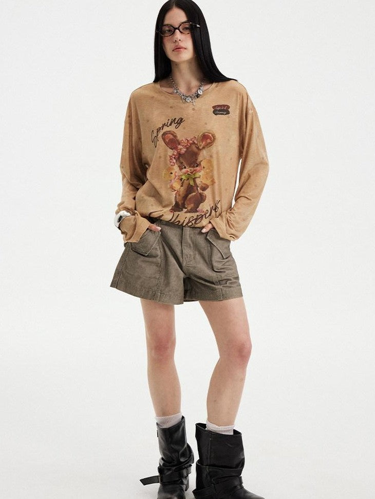 DIDDI MODA Khaki Green Distressed Wash Utility 3D Pockets Low Waist Women&