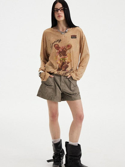 DIDDI MODA Khaki Green Distressed Wash Utility 3D Pockets Low Waist Women&