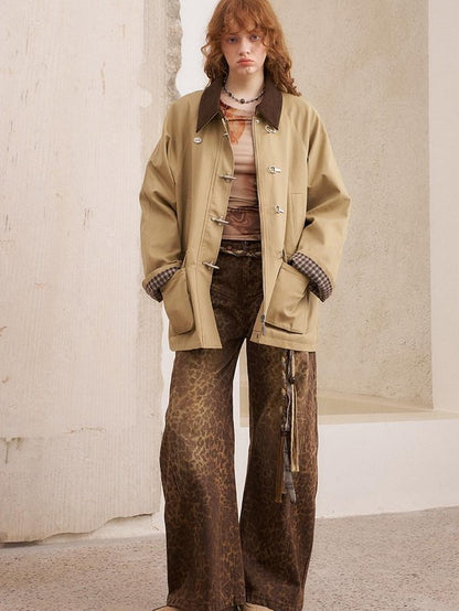 DIDDI MODA Khaki Hooded Workwear Striped Women&