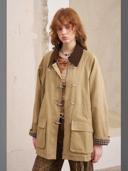 DIDDI MODA Khaki Hooded Workwear Striped Women&