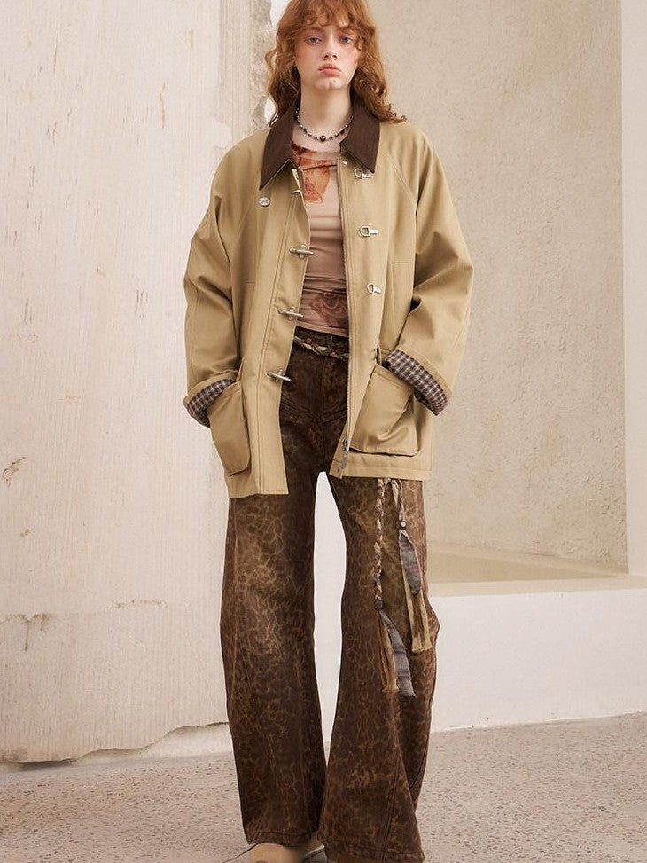 DIDDI MODA Khaki Hooded Workwear Striped Women&