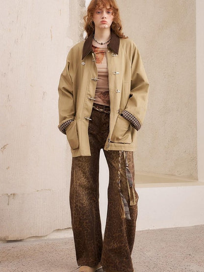 DIDDI MODA Khaki Hooded Workwear Striped Women&