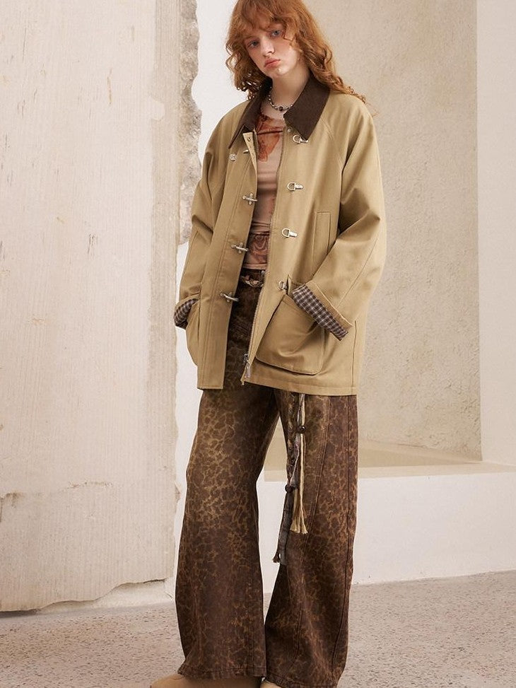 DIDDI MODA Khaki Hooded Workwear Striped Women&