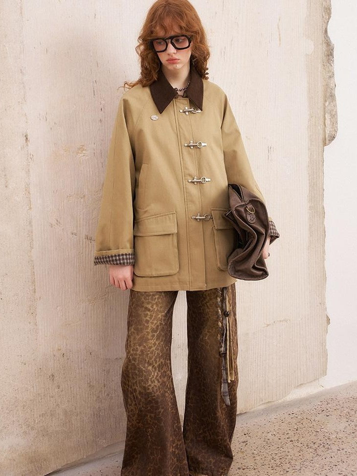DIDDI MODA Khaki Hooded Workwear Striped Women&
