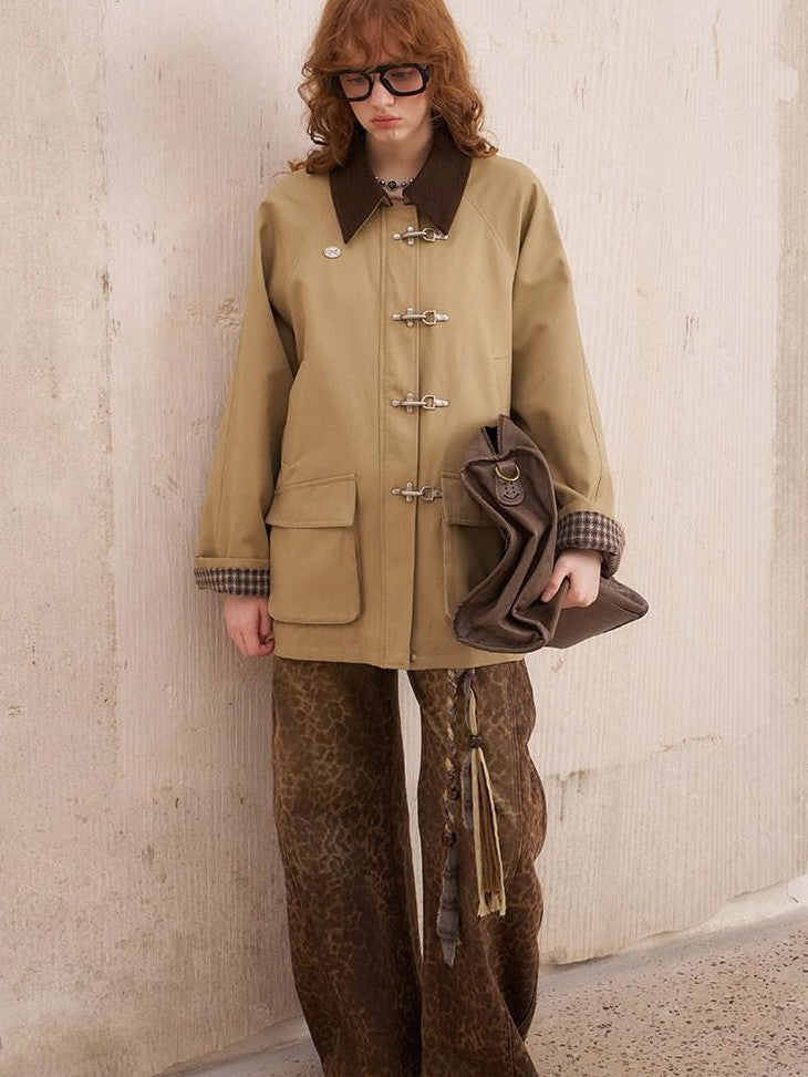 DIDDI MODA Khaki Hooded Workwear Striped Women&