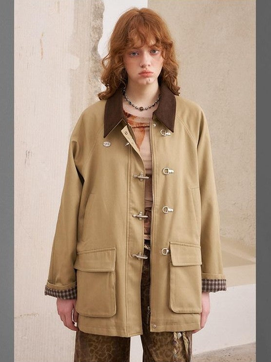 DIDDI MODA Khaki Hooded Workwear Striped Women&