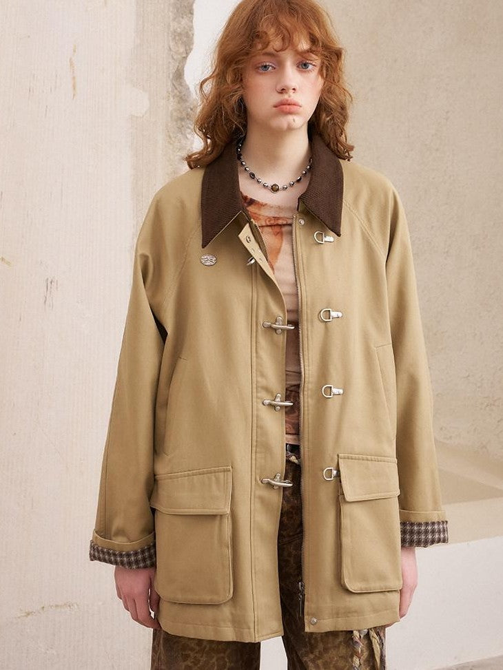 DIDDI MODA Khaki Hooded Workwear Striped Women&