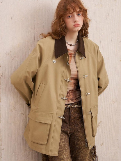 DIDDI MODA Khaki Hooded Workwear Striped Women&