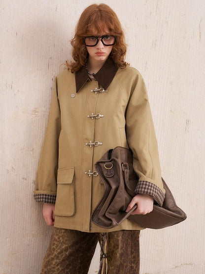 DIDDI MODA Khaki Hooded Workwear Striped Women&