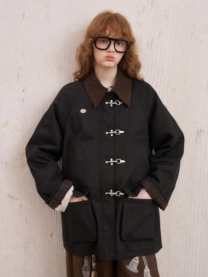 DIDDI MODA Khaki Hooded Workwear Striped Women&