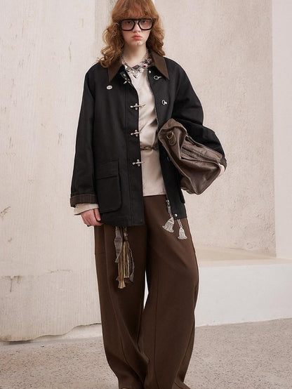 DIDDI MODA Khaki Hooded Workwear Striped Women&