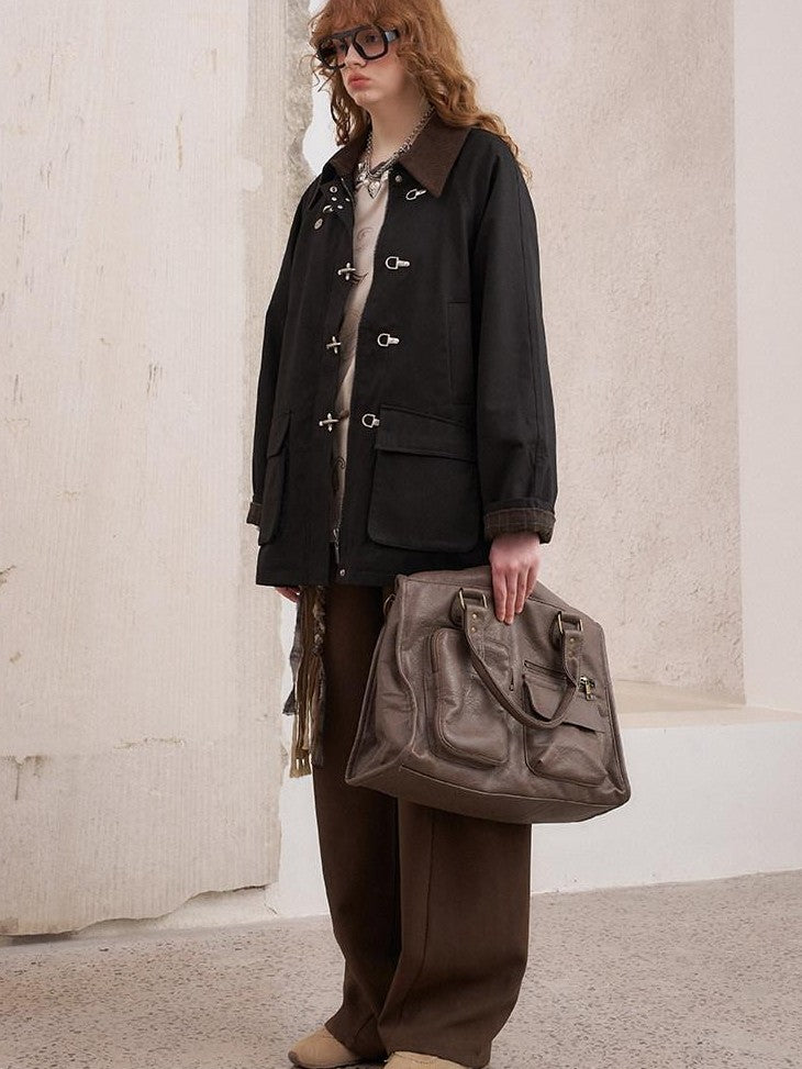 DIDDI MODA Khaki Hooded Workwear Striped Women&