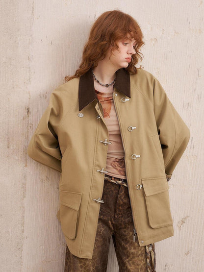 DIDDI MODA Khaki Hooded Workwear Striped Women&