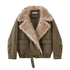 DIDDI_MODA_Khaki_Pu_Jacket_Parka_Round_Neck_Cargo_Pants_Women&