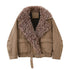 DIDDI_MODA_Khaki_Pu_Jacket_Parka_Round_Neck_Cargo_Pants_Women&