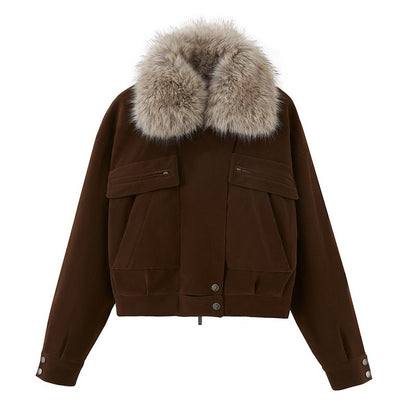 DIDDI_MODA_Khaki_Pu_Jacket_Parka_Round_Neck_Cargo_Pants_Women&